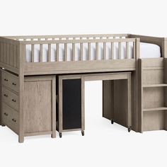 This complete collection combines the charm and strength of classic plank furniture with fun, unique style. The Camp Storage Low Loft Bed includes a dresser and rolling desk in one set. Equal parts functional and versatile, the Camp Storage Low Loft Bed also features two fixed shelves to help your little one stay organized. Crafted from sturdy materials, this set will make a lasting statement in their space for years to come. HOW IT IS CONSTRUCTED Low Loft is expertly crafted from solid poplar w Pottery Barn Loft Bed, Pottery Barn Loft, Camp Storage, Loft Bed Stairs, Plank Furniture, Loft Desk, Twin Storage Bed, Bed Mattress Sizes, Extra Wide Dresser