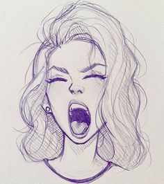 a drawing of a woman with her mouth open