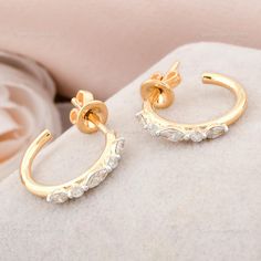 "Set the trend with this stylish 18k Yellow Gold Earrings studded with Diamond sparkling. Give your looks a little treat by wearing this exclusive ornament. ✧✧Welcome To Our Shop Spectrum Jewels India✧✧ \"\"Natural Brilliant Cut Diamond Earrings, 18k Yellow Gold Exclusive Wedding Earrings Stunning Bridal Hoop Earrings, Gift For Love\"\" ★PRODUCT SPECIFICATION★ * ITEM CODE - SEE-11657 * EARRING LENGTH - 15 Millimetres Approx * METAL - 18k Yellow Gold * 18k Yellow Gold Weight : 3.13 gm  * GROSS WEIGHT - 3.2 gm Approx * MAKING - Handmade ★MAIN STONE DETAILS★ * STONE NAME:- Diamond * STONE SHAPE:- Marquise * DIAMOND WEIGHT:- 0.33 Carat * AVERAGE DIAMOND CLARITY :- SI1-S2  * DIAMOND COLOR :- H-I * SETTING USED:- Prong * STONE COLOR:- White * STONE TREATMENT:- Natural ≫ FAQ below for more detail Dainty Hoop Earrings, Gift For Love, Exclusive Wedding, Ruby Jewelry, Emerald Earrings, Yellow Gold Bracelet, Diamond Hoop Earrings, Yellow Gold Earring, Nature Bracelets