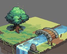 an image of a computer game with water and trees