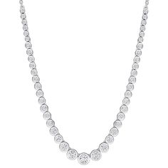 Complete your elegant looks with this Stella Grace Lab-Created Moissanite graduated necklace. Click on this JEWELRY & WATCHES GUIDE to learn about fit, styles, materials and more! Complete your elegant looks with this Stella Grace Lab-Created Moissanite graduated necklace. Click on this JEWELRY & WATCHES GUIDE to learn about fit, styles, materials and more! FEATURES Chain Length: 17" Chain type: cable Clasp: lobster-claw Metal: sterling silver Plating: rhodium Finish: polished Packaging: boxed N Elegant Bezel Set Tennis Necklace, Elegant Round Bezel Setting Tennis Necklace, Classic Round Cut Bridal Necklace For Anniversary, Classic Bezel Set Round Tennis Necklace, Classic Round Bezel Setting Tennis Necklace, Classic Tennis Necklace With Bezel Setting, Classic Formal Tennis Necklace With Bezel Setting, Elegant Cubic Zirconia Necklace Channel Set, Formal Cubic Zirconia Necklace With Channel Set