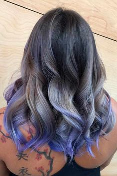 Blonde And Blue Hair, Grey Balayage, Purple Grey Hair, Balayage Hair Grey, Pastel Blue Hair, Grey Hair Looks, Purple Balayage, Ash Brown Hair, Glamorous Hair