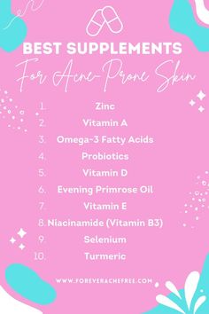 Best Supplements for Acne-Prone Skin Supplements For Acne, Vitamins For Clear Skin, Acne Supplements, Reflux Diet, Skin Supplements, Healthier Skin, Evening Primrose Oil