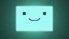 a green square with a smiling face on it's side and the light coming from behind