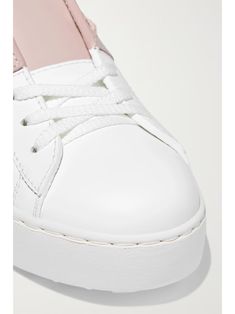 VALENTINO GARAVANI Open two-tone leather sneakers | NET-A-PORTER Luxury Low-top Sneakers With Textured Sole, Luxury Calf Leather Sneakers For Streetwear, Sporty White Calf Leather Sneakers, Pink Leather Platform Sneakers With Vulcanized Sole, Sporty Lace-up High-top Sneakers In Calf Leather, Leather Low-top Sneakers For Streetwear, Sporty Low-top Calf Leather Sneakers, Low-top Leather Sneakers For Streetwear, Sporty Calf Leather Low-top Sneakers