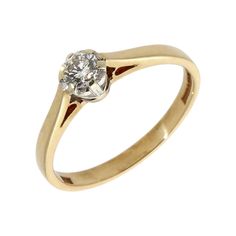 a yellow gold ring with a single diamond