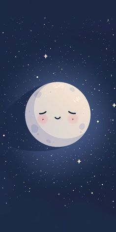 a cartoon moon with its eyes closed in the night sky