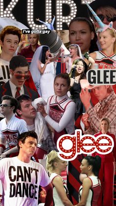 a collage of photos with people in the background and text that reads glee can't dance