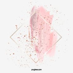 pink paint splattered on top of a white background with a gold geometric frame