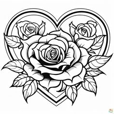 a heart shaped rose tattoo design with roses on the side and leaves in the middle