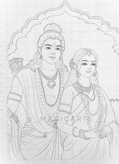 Ram Sita Drawing Pencil, Ram Siya Drawing Sketch, Siya Ram Sketch, Sita Ram Drawing Easy, Simple God Drawings, Indian God Drawing Easy, Cute Ram Sita