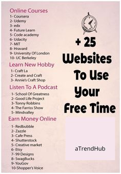 the 25 web sites to use your free time for online courses and other activities, with text overlay