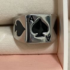 Ace Ring With Aces On Front And Sides. Size 5, Never Worn So It’s Good As New. Ace Ring, Womens Jewelry Rings, Black Silver, Women Jewelry, Silver, Women Shopping, Black, Color