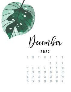 a calendar with a leaf on it and the word december written in black ink, next to an image of a monster plant