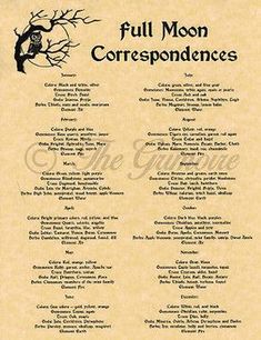 FULL MOON CORRESPONDENCES, Book of Shadows Spell Page, Wiccan, Witchcraft, Pagan | eBay