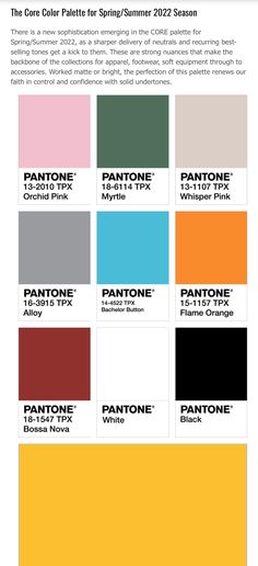 the pantone color palette for spring / summer 2012 season is shown in various colors