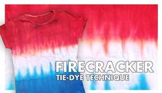 a red, white and blue tie - dye t - shirt with the words firecrackerer on it