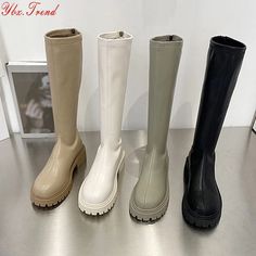 Women's Knee High Boots, Thigh High Boots Flat, Platform Chelsea Boots, Boots Platform, Chelsea Boots Women, Warm Boots, Beige Shoes, Platform Ankle Boots, Womens Knee High Boots