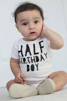 Birthday Boy Ideas, Baby Boy Jordan Outfits, Baby Half Birthday, Half Birthday Shirt, Half Birthday Party, Month Pictures, 2nd Birthday Boys, Milestone Pictures