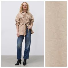 Nwt. Zara Beige Soft Belted Overshirt With Lapel Collar, Long Cuffed Sleeves, Front Patch Pockets With Flaps, Side Pockets, Front Button Closure. Blogger Favorite!!! Size Xs. Ref. 3046/349 Pit To Pit 21" Flat, Shoulders 20", Sleeves 21", Length 31". Gar. Quilted Anorak, Military Field Jacket, Drawstring Jacket, Zara Jacket, Green Utility Jacket, Navy Blue Jacket, Popular Shirt, Military Style Jackets, Basic Jackets