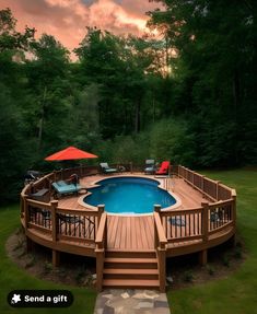 an above ground pool surrounded by wooden decking