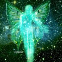 an image of a green fairy with stars in the background