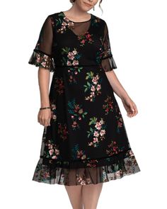 Plus Size Wildflower Embroidered Dress | BLUSH Formal Floral Embroidered Midi Dress, Formal Midi Dress With Floral Embroidery, Formal Floral Applique Midi Dress, Elegant Formal Midi Dress With Floral Applique, Embroidered Midi Dress For Garden Party, Garden Party Midi Dress With Embroidered Hem, Elegant Dress With Embroidered Hem For Garden Party, Formal Floral Embroidered Dresses, Elegant Knee-length Midi Dress With Floral Applique