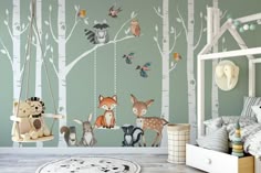 the birch trees and swing wall decals are perfect for any nursery or child's room