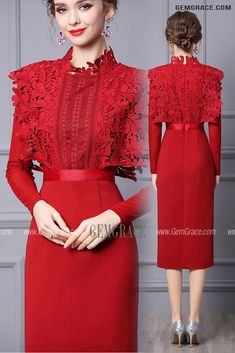 10% off now|Free shipping world-wide. Classy Red Sheath Party Dress with Lace Long Sleeves at GemGrace. Click to learn our pro custom-made service for wedding dress, formal dress. View #WeddingGuestDresses for more ideas. Elegant Long Sleeve Lace Dress For Wedding Guests, Elegant Red Dress With Lace Patchwork, Long Sleeve Lace Dress For Banquet, Elegant Red Lace Party Dress, Elegant Red Lace Patchwork Dress, Best Wedding Guest Dresses, For Wedding Dress, Semi Formal Dresses, Online Wedding Dress