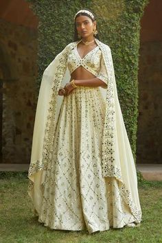 Shop for Shian White Georgette Mirror Embroidered Lehenga Set for Women Online at Aza Fashions Pastel Lehenga, Indo Western Dress, Bridal Lehengas, Embroidered Lehenga, White Mirror, Natural Shades, Mirror Work, Designer Gowns, Western Dresses