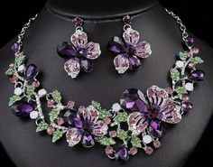 -2pcs Necklace set Women's Colorful Flower Design, Purple Glass Rhinestones,  Evening Party Accessories, Bridal Jewelry Rhinestone Jewelry Set, Crystal Jewelry Sets, Fashion Jewelry Sets, Wedding Bridal Jewellery, Floral Necklace, Enamel Flower, Rhinestone Jewelry, Wedding Jewelry Sets, Bridal Jewelry Sets