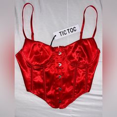 Nwt Dor L’ Dor Corset Top With Metal Claps. This Top Opens And Closes In The Front. Never Worn / Tags Still Attached Color Red Size Medium - Runs Small I Would Purchase This If You Usually Wear A Size Small. **No Stains/No Tears/Never Worn** Red Satin Fitted Corset, Red Fitted Satin Corset, Red Fitted Crop Top For Night Out, Fitted Red Crop Top For Night Out, Fitted Red Satin Top, Red Summer Corset, Fitted Red Summer Corset, Fitted Red Corset For Summer, Red Satin Tops For Summer