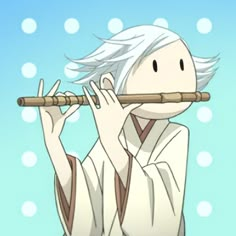 a person with white hair playing a flute