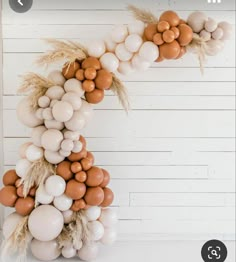 the letter c made out of balloons and wheat stalks is displayed against a white wall