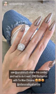 Stone Chrome Nails, Grey With Chrome Nails, Chai Nails, Light Gray Chrome Nails, Dnd Chrome Nails, Chocolate Chrome, Chrome Grey Nails, Chrome Dark Nails, Taupe Chrome Nails