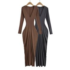 Fabric name: Cotton Brown Stretch V-neck Bodycon Dress, Stretch Brown V-neck Bodycon Dress, Elegant Brown Bodycon Dress For Fall, Stretch Brown V-neck Midi Dress, Brown Stretch V-neck Midi Dress, Brown V-neck Maxi Dress For Work, Brown V-neck Midi Dress For Winter, Winter Brown V-neck Midi Dress, Stretch Brown Maxi Dress For Fall