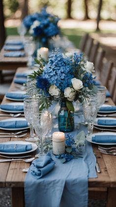 Beautiful Blue Wedding Ideas for Your Big Day Ocean Blue Wedding Decor, Navy Blue Sky Blue Wedding, Blue And White Wedding Theme Receptions, Jewel Tone Blue Wedding, Blue Cottagecore Wedding, White And Blue Theme Wedding, Rustic Blue And White Wedding, Dusty Blue And Navy Wedding Theme Wedding Table Decor, Blue Wedding Decor Ideas