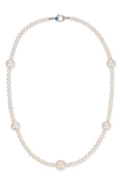 Luminous multi-size freshwater pearls come together on this dreamy, handcrafted necklace that exudes modern elegance. 18" length Pearl size: 4–10mm Freshwater pearl/rhodium plate Made in the USA Freshwater Pearl Necklace, Handcrafted Necklace, Freshwater Pearl Necklaces, Body Jewellery, Pearl Size, Modern Elegance, Rhodium Plated, Womens Jewelry Necklace, Fresh Water