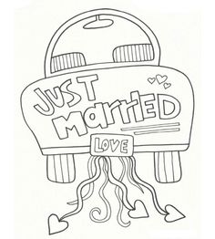 a coloring page with the words just married on it