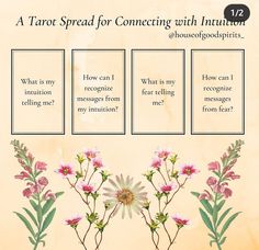 three frames with flowers in them and the words, a tarot spread for connecting with intuition