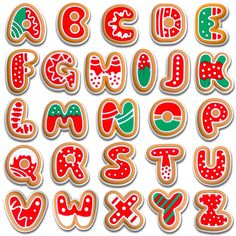 the alphabet is made up of cookies and decorated with icing