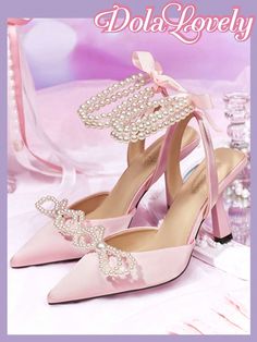 Fashion Women High Heel Shoes With Faux Pearl And Bow Decor, Comfortable Versatile Pumps Fall New Year Holiday Pink Fashionable    Plain    Women Shoes, size features are:Bust: ,Length: ,Sleeve Length: Shoe Hacks, Pink Quince, Pretty Heels, Shoes Hack, Bow Decor, Cute Heels, Womens Shoes High Heels, Pink Heels, Make A Difference