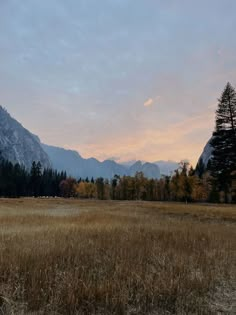 an empty field with mountains in the background