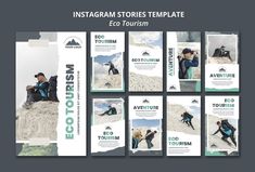 the instagram stories template for an eco tourism company is shown in this image, it shows