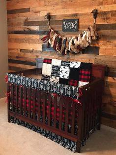 Ready Ship Boy Crib Bedding - Buck Deer, Lodge Red Black Buffalo Check Woodland Baby Bedding Collection - DBC Baby Bedding Co Oh Deer Nursery Theme, Nursery Ideas Rustic, Rustic Nursery Ideas, Deer Themed Nursery, Rustic Baby Nursery, Buffalo Plaid Nursery, Rustic Baby Boy Nursery, Baby Boy Crib Bedding Sets, Woodland Baby Bedding