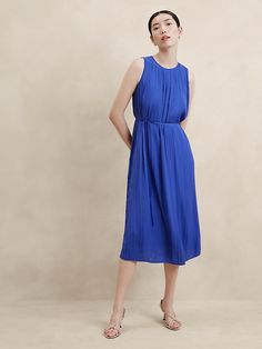 Crystal Pleated Midi Dress | Banana Republic Factory Coastal Casual, Travel Capsule, Essential Dress, Pleated Midi Dress, Banana Republic Factory, Casual Wedding, Dress Design, Pleated Dress, Boat Neck