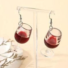 Wine Glass Dangle Earrings – Flippin' Fabulous LLC Chanel Stud Earrings, Paw Print Earrings, Wine Glass Designs, Clear Earrings, Red Wine Glasses, Pumpkin Earrings, Dragonfly Earrings, Stylish Earring, Wine Cups