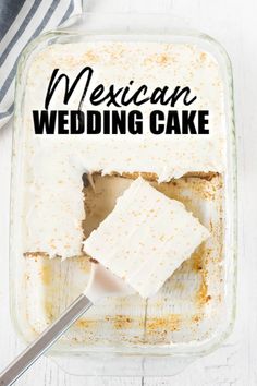 mexican wedding cake in a glass dish with a spoon