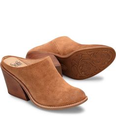 Tasha | Sofft Shoe Chic Slip-on Clogs With Reinforced Heel, Suede Slip-on Mules With Wooden Heel, Modern Slip-on Heels With Wooden Heel, Suede Mules With Stacked Heel And Almond Toe, Suede Clogs With Stacked Open Heel, Suede Clogs With Stacked Heel And Open Heel, Casual Red Slip-on Heels With Sculpted Heel, Casual Suede Mules With Block Heel, Modern Suede Slip-on Clogs