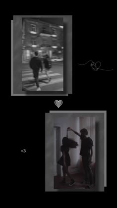 two black and white photos with one woman dancing in the dark, another man walking down the street